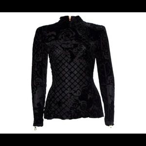 Balmain for H&M, black top with velvet print and zipper